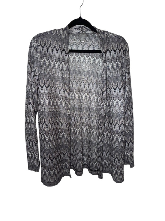 Travelers by Chico's Sweaters - Open-Front Black & White Patterned Cardigan